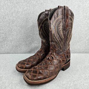 Vaccari Boots Mens Size 9 D Brown Leather Pirarucu Print Western Cowboy Rodeo